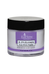 EZFlow A Polymer Truly White Acrylic Powder, professional-grade powder for ultra-bright white nails, perfect for French tips and nail designs.