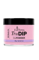 A front facing 2 ounce transparent glass jar of EZ Flow TruDIP XO Maybe SO fully showing its nail powder contents