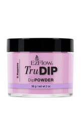 A 2 ounce transparent glass tub of EzFlow TruDIP It Happens printed with product name & information