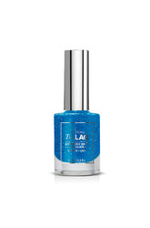 TruLAQ What are the Odds? Extended Wear blue glitter lacquer bottle with silver cap for an eye-catching, sparkly effect.
