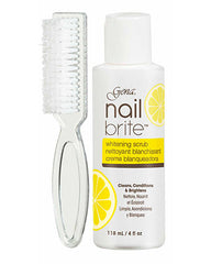 Three-dimensional illustration of a nail whitening scrub with brush on its side from Gena 