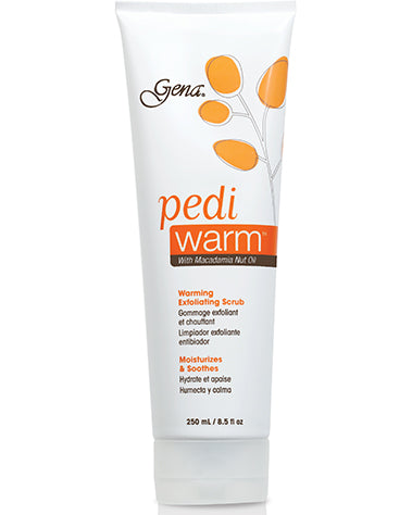 A closer look on Gena Invigorating warming pedi warm foot Scrub with printed graphics and detailed text