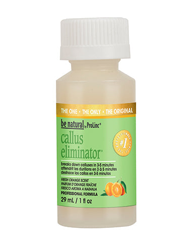 be natural Callus Eliminator 1 fl oz with orange scent, breaks down calluses in minutes for soft, smooth feet.