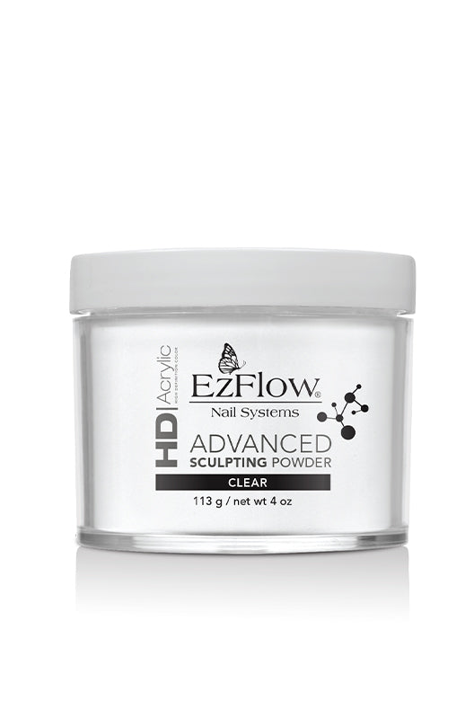 EzFlow HD Advanced Sculpting Powder Clear acrylic powder for advanced sculpting, offering durability and strength for nail enhancements.
