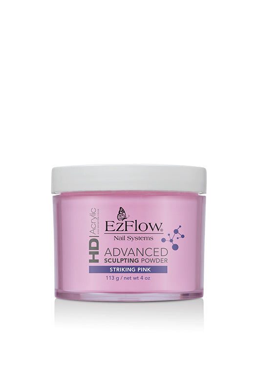 EZFlow HD Advanced Sculpting Powder Striking Pink 4oz designed for strong, colorful acrylic nails with a striking finish.
