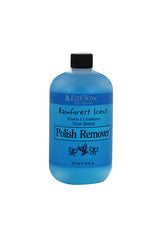 16-ounce front view of a Non-Smear EzFlow Rainforest Polish Remover in a bright blue bottle with product text