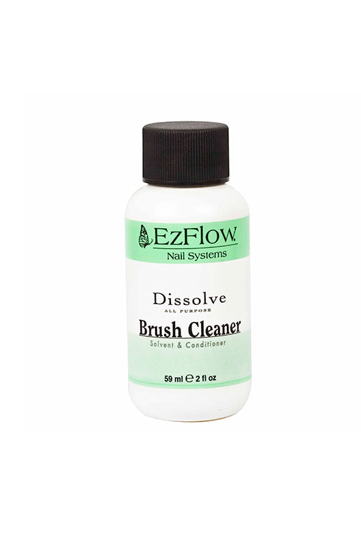 Front view of a 2-ounce  professional brush cleaner from EzFlow with black cover cap and product information