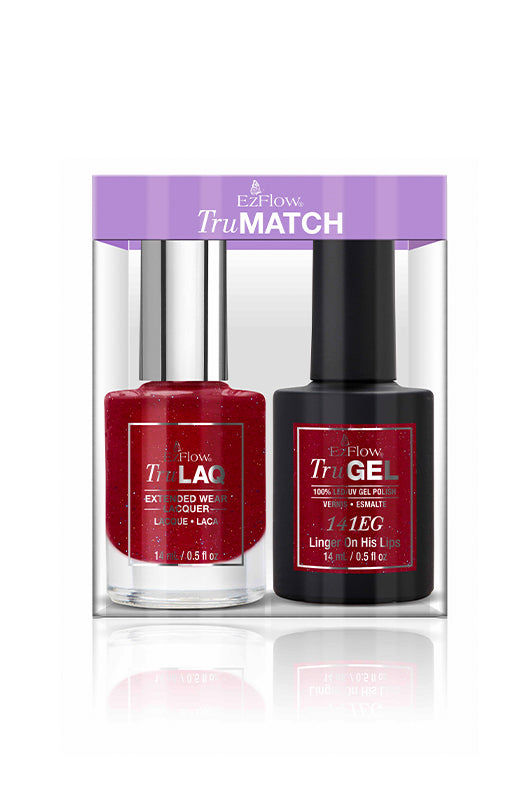 Front facing transparent plastic retail pack containing EZFlow TruMatch Color Duos Linger On His Lips