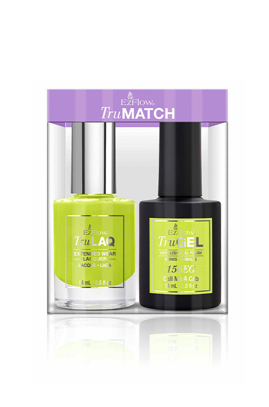 Front view of EzFlow TruMatch Color Duos Call Me a Cab 2 bottlle gel/lacquer combo retail pack