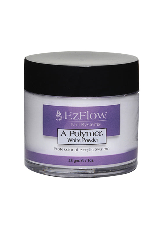 EZFlow A Polymer White Acrylic Powder 1 oz, professional-grade white acrylic powder ideal for creating crisp French manicures and nail art.