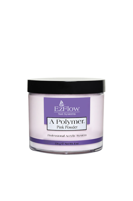 Comprehensive view of EzFlow A - Polymer Pink in 8-ounce packaging with black lid and product  information