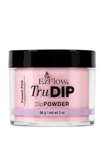 Front facing EzFlow TruDIP French Pink Powder 2 ounce glass container capped with a black cover