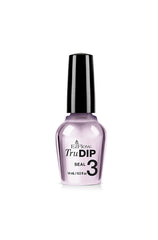 A clear 0.5 ounce bottle of EzFlow TruDIP Seal topped with black handled brush cap with its contents showing through