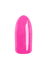 Glossy flamingo pink finish of EZFlow TruDIP Ready to Flamingle swatched onto an artificial nail
