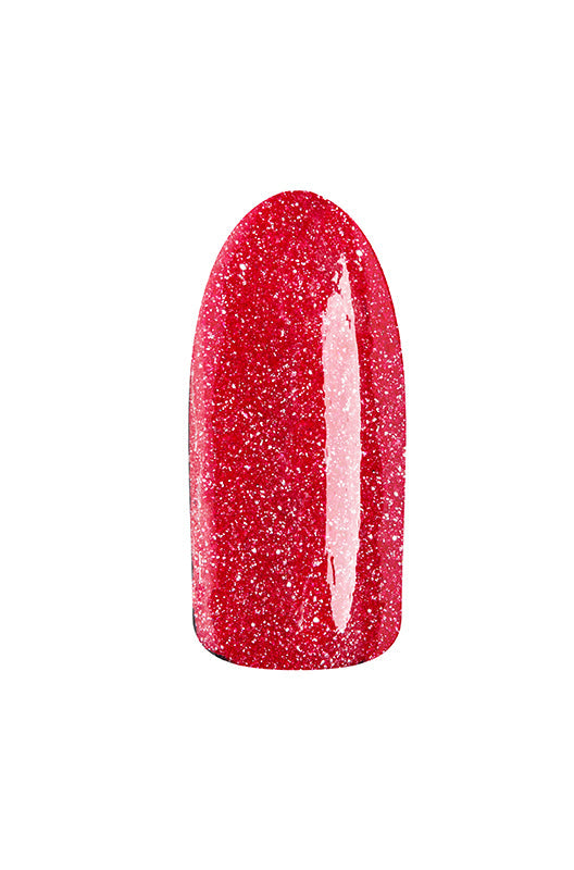 Candy apple red glitter color preview of EzFlow TruDIP She's A Brick House on an artificial nail