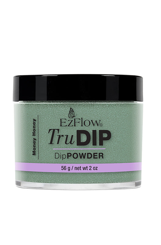 A 2 ounce glass jar of EzFlow TruDIP Money Honey covered with black twist cap & printed with product details