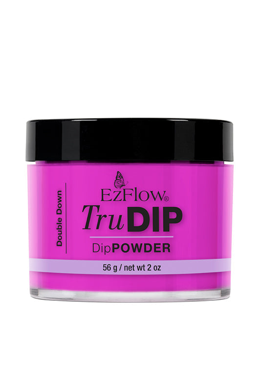 A capped 2 ounce glass jar of EzFlow TruDIP Double Down printed with product name & detalis