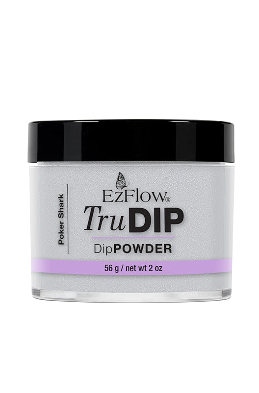 Front view of EzFlow TruDIP Poker Shark contained in a transparent 2 ounce glass jar