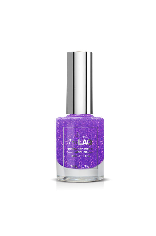 TruLAQ Live It Up Extended Wear Nail Lacquer in vibrant purple glitter for a sparkly, durable, chip-resistant manicure.