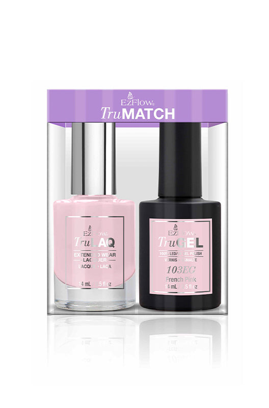 Front view of EzFlow TruMatch Color Duos French Pink 2 bottle gel & lacquer polish combo retail pack