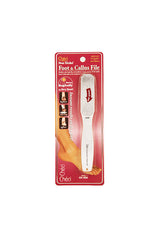 Checi Pro Coarse Foot File in its retail wall hook packaging showing through featuring its white handle & abrasive surface