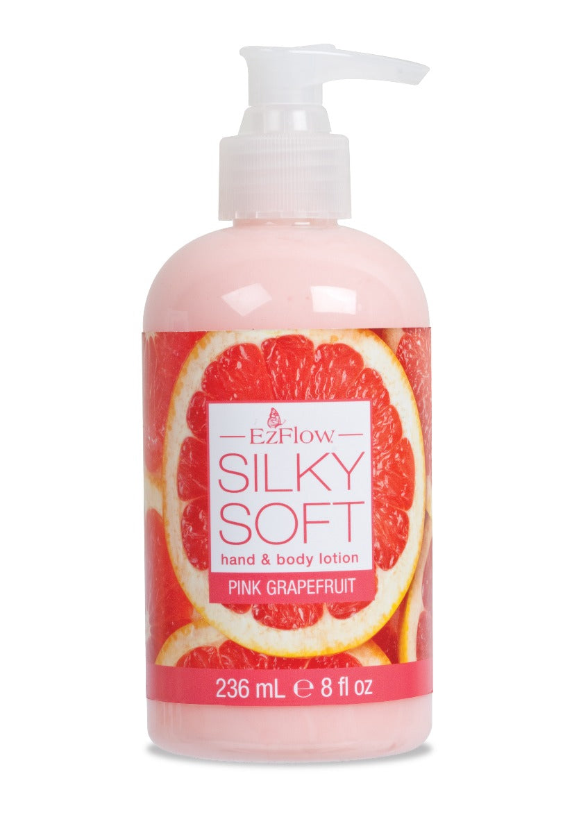 Silky Soft Pink Grapefruit Hand & Body Lotion bottle with a fresh pink grapefruit scent in 8 oz size.