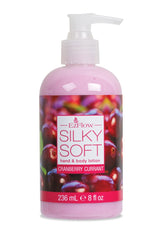 Silky Soft Cranberry Currant Hand & Body Lotion with a fresh cranberry currant fragrance in an 8 oz bottle.