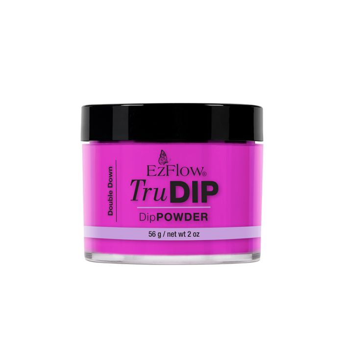 A capped 2 ounce glass jar of EzFlow TruDIP Double Down printed with product name & detalis