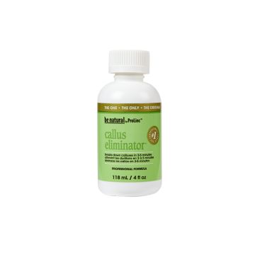 Forward facing 4 ounce bottle of ProLinc Callus Eliminator with a green themed label printed with product information