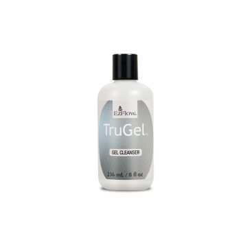 Front facing of an 8 ounce bottle of EzFlow TruGel Gel Cleanser with black cap cover